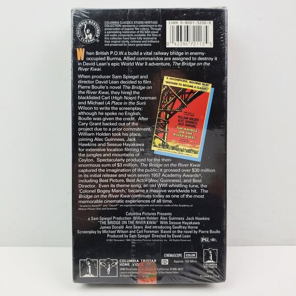 Bridge On River Kwai VHS Movie 1985 World War 2 WWII Holden Guinness Sealed - Picture 3 of 9